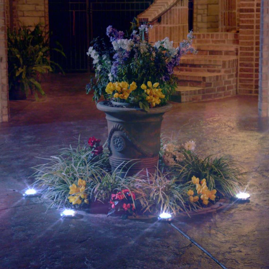 Disk Lights Stone setzen Blumen und Dekoration effektvoll in Szene – ganz ohne Stromanschluss.