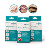 CLICswab Beauty Care Trio: Drei Packungen für Nagelpflege, Zahnaufhellung und Haarpflege mit Knick-Wattestäbchen.